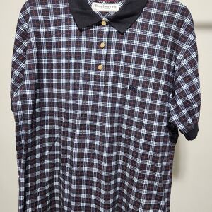 Burberry Women's Navy Plaid Polo Shirt XL